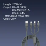 قیمت کابل شارژ سریع 3 در 1 الدینیو LDNIO LC97U