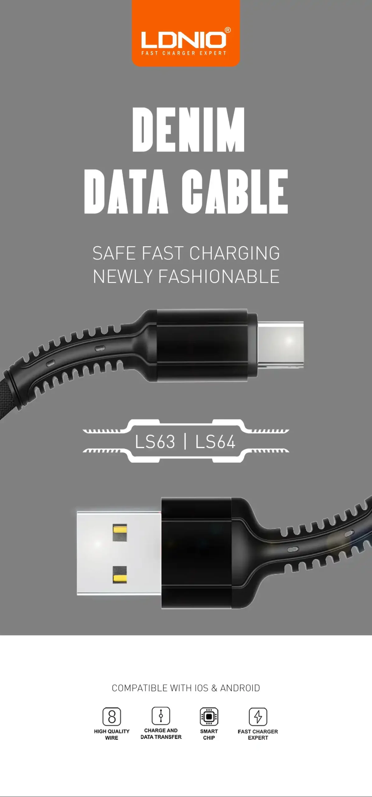 قیمت کابل شارژ الدینیو LS63 LDNIO