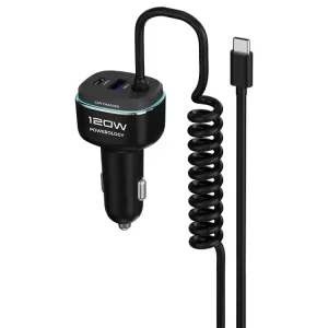 شارژر فندکی ماشین 120 وات پاورولوژی مدل PCCSR026BKGY (همراه با کابل متصل)