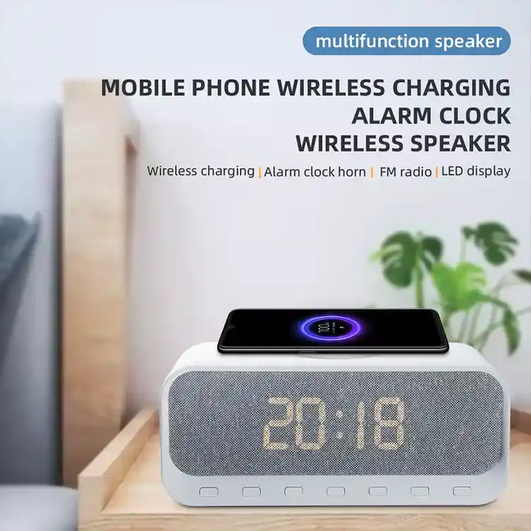 اسپیکر بلوتوث و شارژر وایرلس دینلاین مدل Dinline DW-300 با ساعت آلارم و رادیو